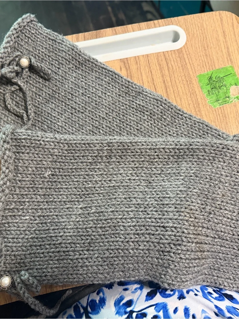Gray Knit Leg Warmers with Pearl Button Detail